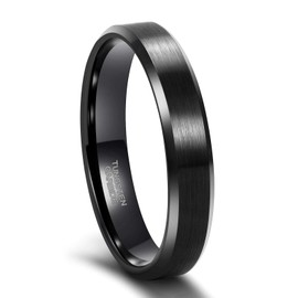 Frank S.Burton 4mm Black Tungsten Ring for Men Women Thin Brushed Wedding Band Size 8.5