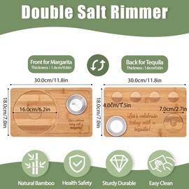 USEEKRIL Dual-Side Bamboo Margarita Salt Rimmer Set,Salt&Sugar Rimmer for Cocktails Drinks,Back Board for Tequila Cocktail Glass Rimmer Tools for Bartenders,Home Bar,Parties