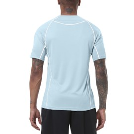 MoFiz UV Shirt Men's Water Swimming Shirt Swimming T-Shirt for Surfing Quick Drying Rash Guard Hiking Functional Shirt, Delicate blue, 4XL