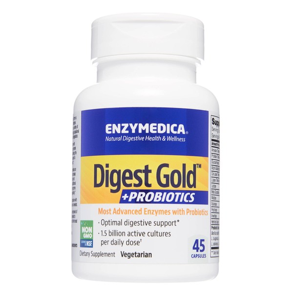 Enzymedica Digest Gold + Probiotics, 2-in-1 Advanced Formula, Supports Healthy Gut with 9 Different Probiotic Strains, Improves Digestion, 45 Capsules
