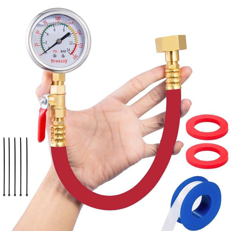 Breezliy Water Test Pressure Gauge Kit,2.5" Dial+12" EPDM Rubber+1/4" Lead-Free