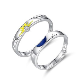 2Pcs Matching Couple Rings Set Sun and Moon Promise Ring Adjustable Matching Rings for Couples Promise Band Rings Anniversary Valentine's Jewelry (I)
