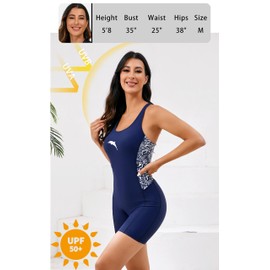 Halcurt Women's Boyleg Athletic One Piece Swimsuit with Boyshorts Racerback Sport Bathing Suit Navy Zebra Stripe XL