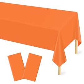 Mulbozy 2 Pcs Orange Plastic Tablecloth for Rectangle Table, 54 × 108 inches Disposable Orange Party Table Covers for Picnic, Camping and Outdoor, Fall Theme Party, Thanksgiving Party Decoration
