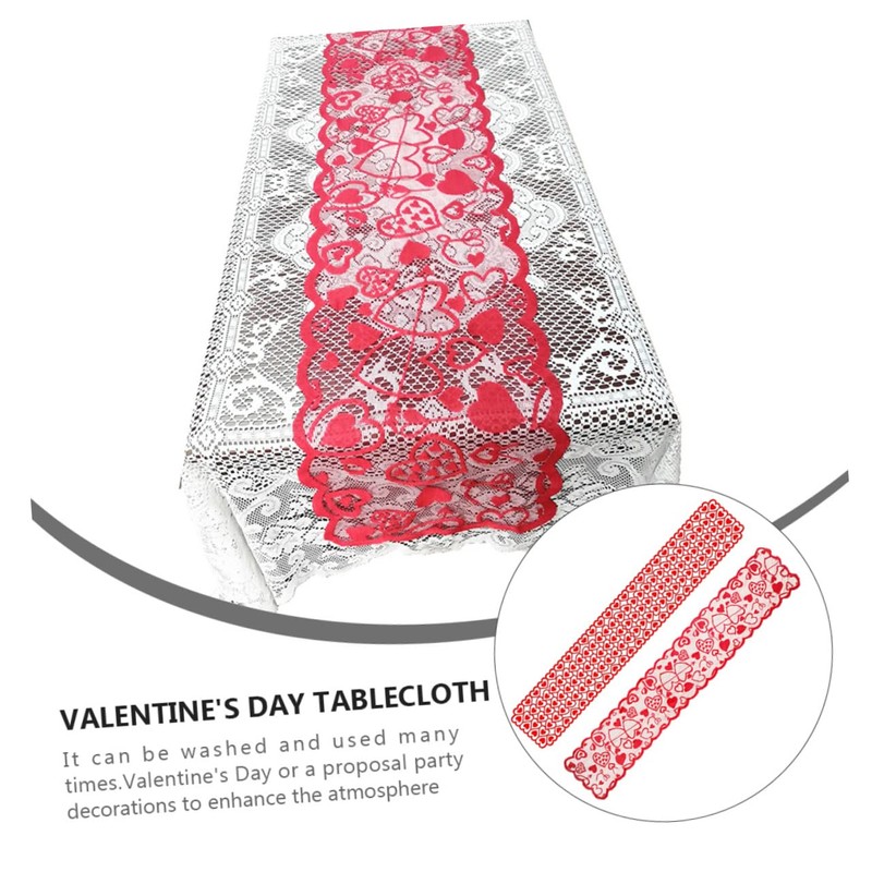 Mikinona 2pcs Elegant Valentine's Day Table Cover Heart Pattern Tablecloth