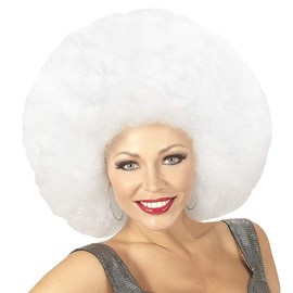 NET TOYS Funky Afro Wig for Adults | White | Gorgeous Unisex Fancy Dress Groovy Seventies Curly Head | As Made for 70s Party & Theme Party