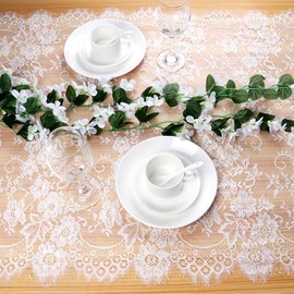 Fowecelt Lace Table Runner White: 14 × 120 Inch White Lace Fabric Boho Table Runners Classy Table Runner Rustic Decor Cover for Vintage Wedding Bridal Shower Table Decorations