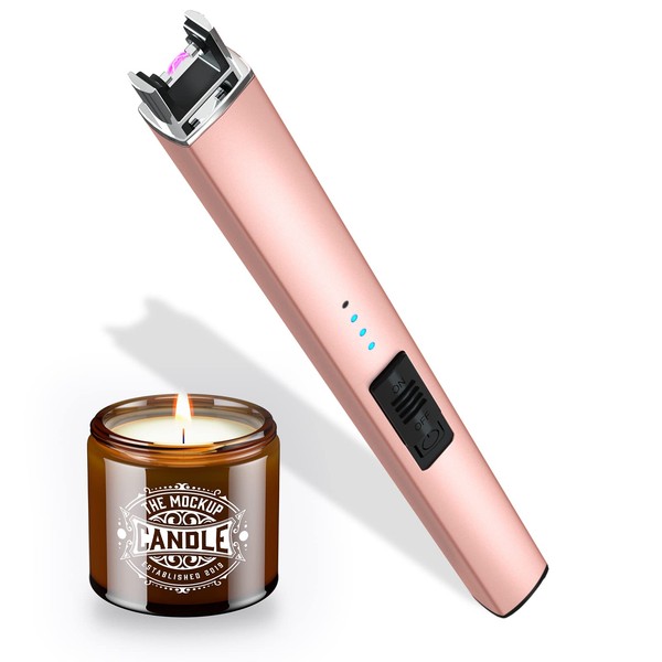 Bswalf Lighter Candle Lighter, Electric Lighter USB Rechargeable Lighters Have Triple Safety and LED Battery Display, Windproof Flameless Plasma Arc Lighter for Candle Camping Grill (Rose Gold)