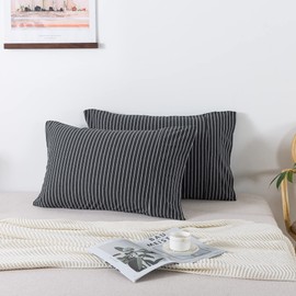 SAMZPAO 100% Jersey Cotton Pillow Cases of 2 - Ultra Soft Pillow Covers 2 Pack with Envelope Closure (Dark Gray and White, Queen)