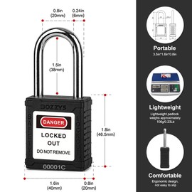 BOZZYS Lockout Tagout Locks 6 Pack｜OSHA Red Loto Locks Keyed Alike｜6 Same Keys/Set for Industrial Machinery & Electrical Panels｜Chrome Steel & Laser Coding