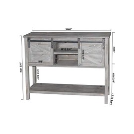 eHemco Farmhouse Console Table with Sliding Barn Doors and Bottom Shelf, Grey