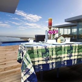 Sweet Us Berry Blossom Plaid Floral Vine Jacquard Cotton Tablecloth and One Gray Napkin, Floral Kitchen Dining Table Cloth, Table Cover for Indoor and Outdoors, Minty Meadow, 60 x 90 in