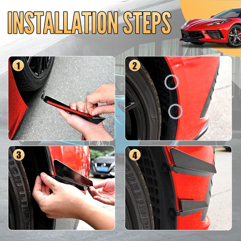 BILLFARO Front Bumper Side Canards,ABS Plastic Front Splitter Fin Body