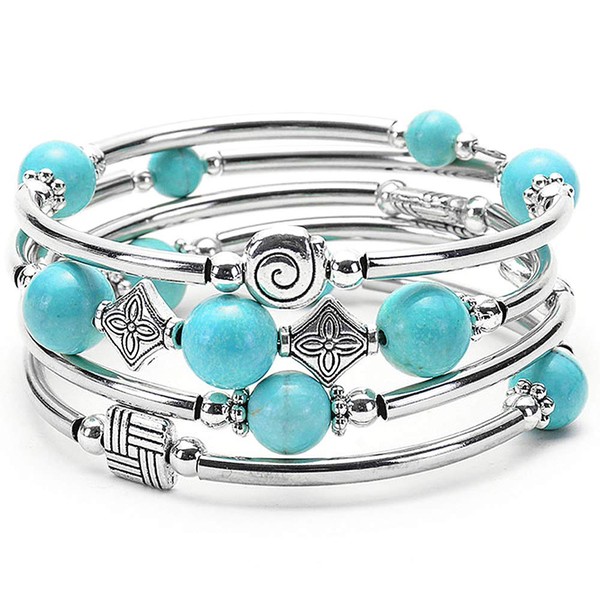 YooAi Wrap Bracelet Bohemian Beaded Bracelet Multicolor Turquoise Elastic Stackable