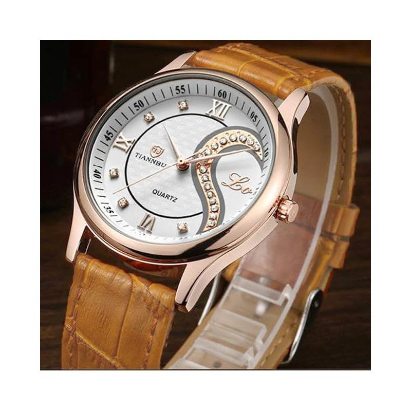 DREAMING Q&P Unisex Analog Quarz Paar Uhr mit Leder Armband