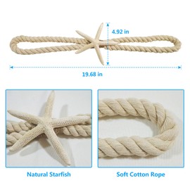 4 Pcs Natural Starfish Curtain Tiebacks, Handmade Woven Rope Curtain-Ties Scandinavian Minimalist Style Curtain Spreader for Outdoor, Hotel, Bedroom Decoration (White Finger Starfish)