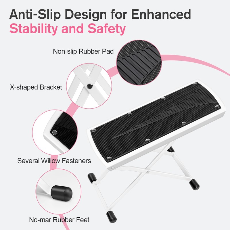 Subay Pedicure Foot Rest, 6-Height Adjustable, Foldable Non-Slip Foot Stand