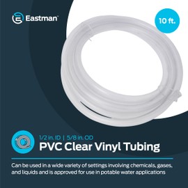 Eastman 1/2 Inch ID (5/8 Inch OD) PVC Clear Vinyl Tubing, 10 Foot Length, 98568