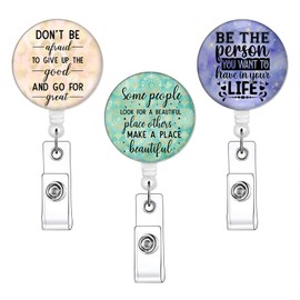 3Pack Badge Reel - Cute Badge Holder Retractable with ID Clip for Nurse Accessories for Work, Funny Badge Holder Reels with Swivel Alligator Clip (Inspirational-1)
