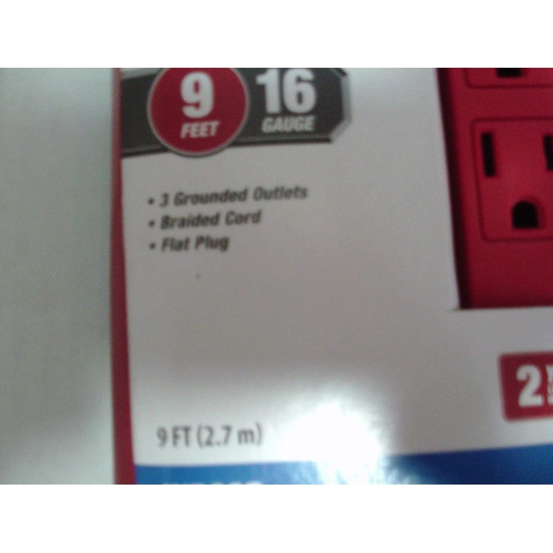 HYPER TOUGH Red/White 3-Outlet 9-ft Light-Duty Extension Cord with Flat