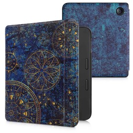kwmobile Flip Case Compatible with Tolino Vision 6 Case - eReader Case - Mandala Yellow Dark Blue