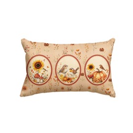 AVOIN colorlife Fall Sunflower Pumpkin Birds Pillow Cover, 12 x 20 Inch Mushrooms Seasonal Thanksgiving Harvest Cushion Case Decoration for Sofa Couch