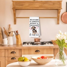 ArtisaEura Dachshund Funny Dog Kitchen Towels for Bathroom- Wiener Waffle Weave Hand Towels,A Kitchen is Not Complete Without A Dachshund Dish Towel,Dog Lovers Gift,16×24 Inch