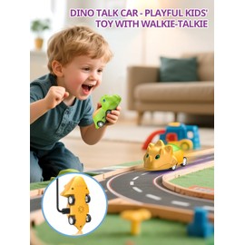 Inspireyes Dinosaur Toys Cars with Walkie Talkies for Kids, Rechargeable Dino Toy for Boys & Girls Ages 3-7, Lasts Up to 48H, Ideal for Home or Yard, Birthday Xmas Gifts for Toddler, 2 Pack