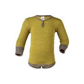 Engel Long Sleeve Baby Bodysuit Wool Silk Striped Saffron / Walnut 62/68-110/116, Saffron/Walnut