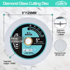 LEKOMESH Diamond Glass Cutting Disc - 3pcs 125mm Cut Off Wheel Saw Blade for Cutting Glass Ceramic Tile Marble