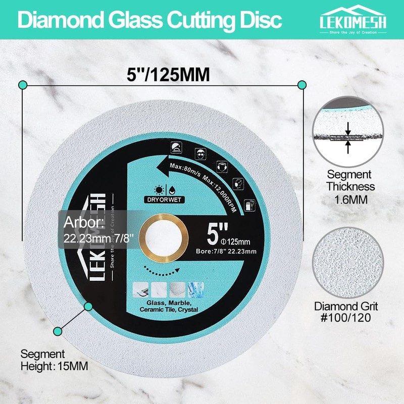 LEKOMESH Diamond Glass Cutting Disc - 3pcs 125mm Cut Off