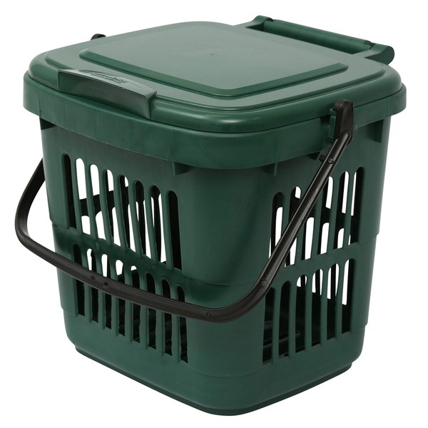 Vented Green 7 Litre Kitchen Food Waste Caddy/Bin for Composting and Food Waste Recycling - 7L Plastic Composting Bin