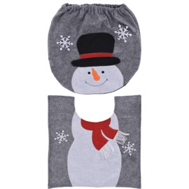 MIK funshopping 2 Piece Christmas Toilet Seat Cover Set Funny Christmas Decoration Toilet Seat Cover & Carpet (Snowman)