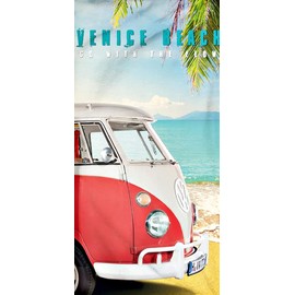 BERONAGE Volkswagen VW Camper Van Bus T1 Beach Towel 75 x 150 cm 100% Cotton Velour Quality Campervan Bus T1 Beach Towel Bath Towel Bath Towel Sauna Towel California Retro 067