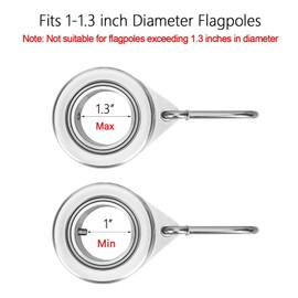 Bubblythe Aluminum Flag Pole Rings, Tangle Free Flagpole Rings with Bearing Design, 360° Rotating Flag Rings for 1.25 Inch Diameter Flagpoles, 2 Pack Flag Pole Rings and Hooks(2 PCS, 1.25", Silver)