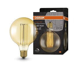 Ledvance Osram Lamps 1906 LED Lamp with Gold Tint, 8.8 W, 806 lm, Ball Shape with 125 mm Diameter and E27 Socket, Warm White, Straight Filament, Dimmable, Up to 15,000 Hours Life, 60 W Replacement