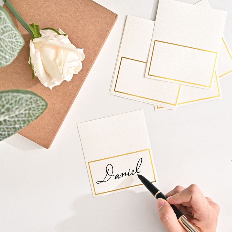 KraftiSky 50 Pack Place Cards for Table Setting with Gold