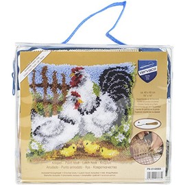 VERVACO Kit Latch Hook Cuscino Famiglia di POLLI in Una Fattoria Kit Gancio di Chiusura Tappeto ca. 40 x 40 cm Set Ricamo Principianti Casa Decorazioni attività Creative Adulti Hobby Gobelin Cuscino