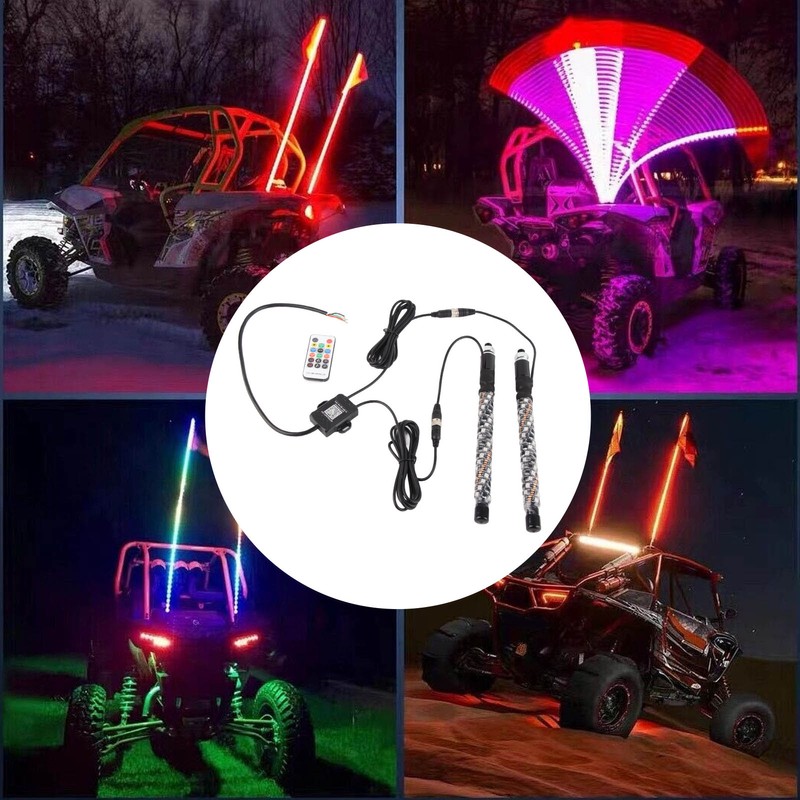 1ft LED Whip Lights 12‑24V 20 Colors IP67 Waterproof Overload