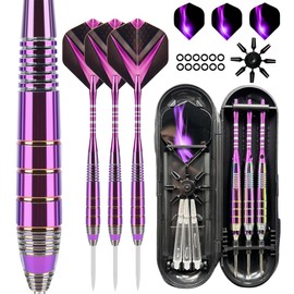 Darts Set 24g Professional 3 Pack, Steel Tip Darts Set with Aluminum Shafts(+3 More Spare Shafts) and 2 Style Flights+Rubber O-Rings and Darts Case- Coloured