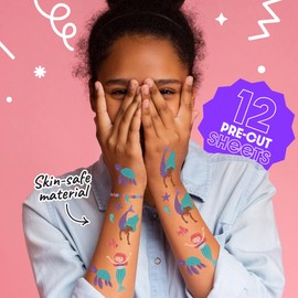 Big Dot of Happiness Mermaid Temporary Tattoos for Kids' Party Favors, Mermaid Party Activity for Girls' Birthday, Set of 12 Tattoo Sheets – 84 Total Tats