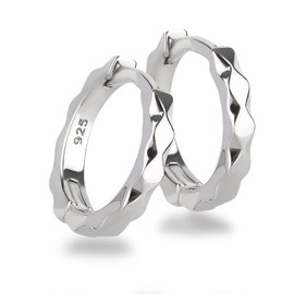 Schöner-SD 925 Silver Creole Earrings 13 mm Polished with Serrated Edge, Sterling Silver