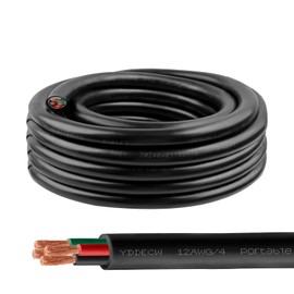 YDDECW 25ft 12/4 12 AWG Portable Power Cable (4 Conductor) - SOOW 600V 12 Gauge Electric Wire for Motor Leads, Portable Lights, Battery Chargers and Machinery - 4 Conductor - 25 Feet Electrical Cord
