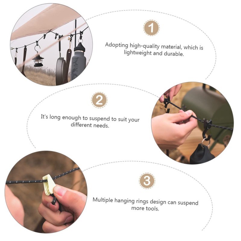 BIUDECO 1set Outdoor Camping Clothesline Strap Portable Multi-Function Drying Rope