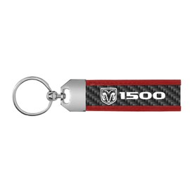 iPick Image Made for RAM 1500 Logo Real Carbon Fiber Strap with Red Leather Stitching Edge Key Chain