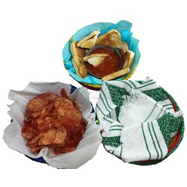 Jacq & Jürgen - Juego de 3 cestas de palma tejidas a mano multicolor - Paquete de tamaño mediano - Tortillero mexicano tradicional