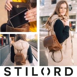 STILORD 'Valentina' Small Backpack Leather Women Vintage Daypack Ladies Mini Backpack Handbag ideal as XS Travel Bag Shopping Bag Rucksack Bag Genuine Leather, Colour:mocca - dark brown