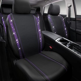 CAR PASS Bling Diamond Car Seat Covers Full Set,Shining Rhinestone Waterproof Faux Leather,Rear with Zipper,Universal Fit Automotive Glitter Crystal Sparkle Strips for Women,Violet Purple Rhinestone