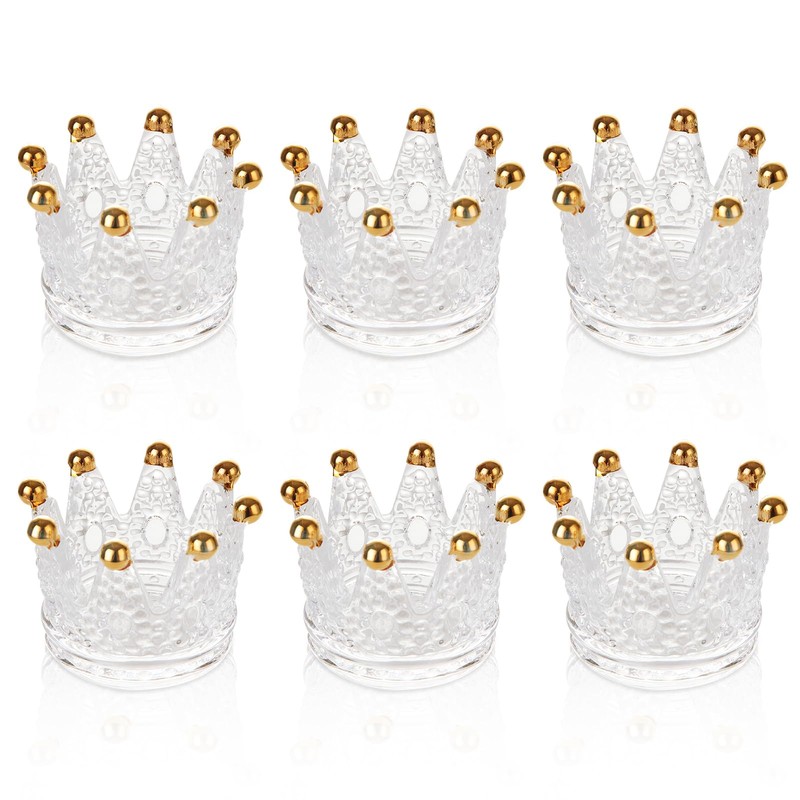 LOLYSIC 6 Pack Votive Candle Holders, Crown Glass Tealight Candle