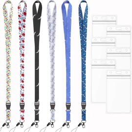 Foshine Lanyard with Badge Holder Lanyards 6 Pack White Black Lanyards for id Badges Holder Rose Neck Office Cruise Lanyard for Keys Women Men id Lanyard Card Holder Waterproof